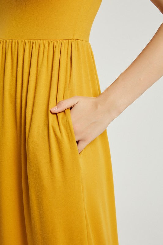 Mustard Maxi Dress With Pockets - Pikemla