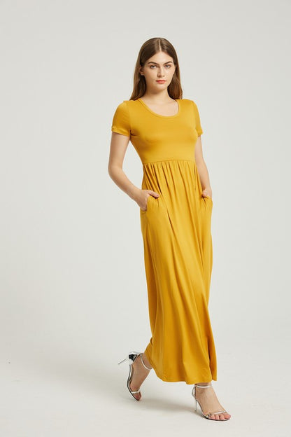 Mustard Maxi Dress With Pockets - Pikemla