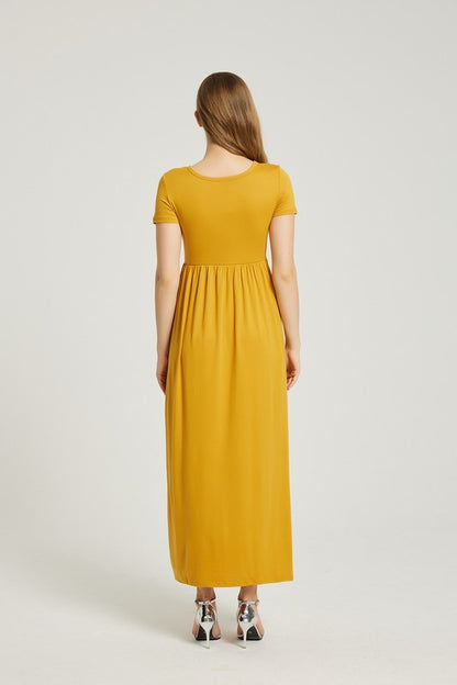 Mustard Maxi Dress With Pockets - Pikemla