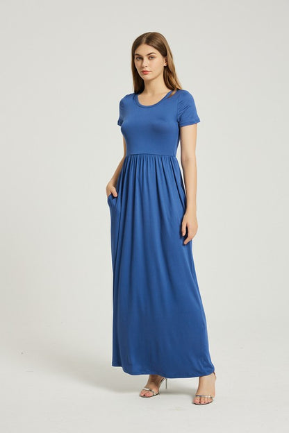 Blue Maxi Dress With Pockets - Pikemla