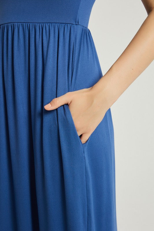 Blue Maxi Dress With Pockets - Pikemla