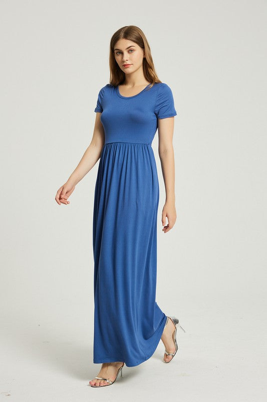 Blue Maxi Dress With Pockets - Pikemla