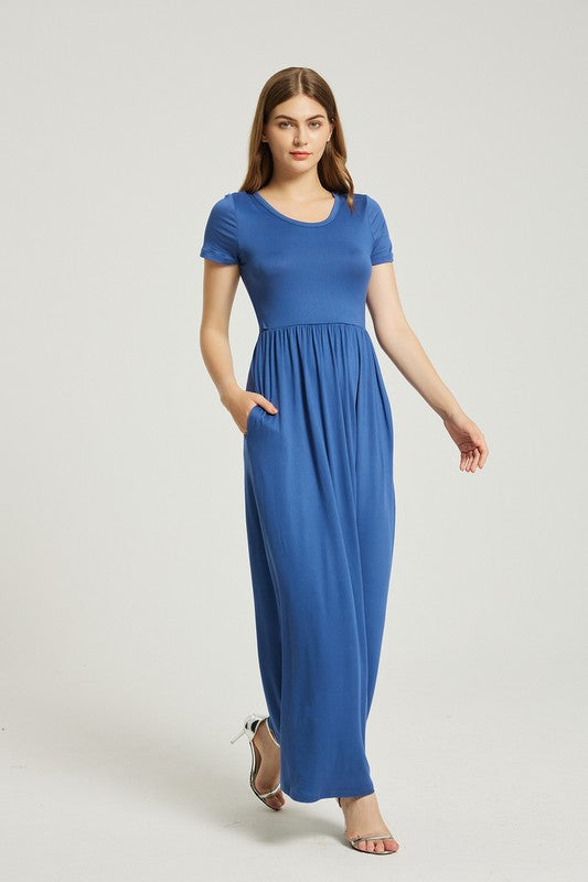 Blue Maxi Dress With Pockets - Pikemla