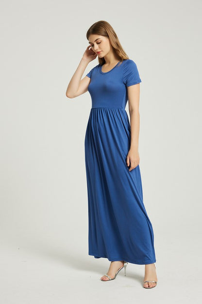 Blue Maxi Dress With Pockets - Pikemla