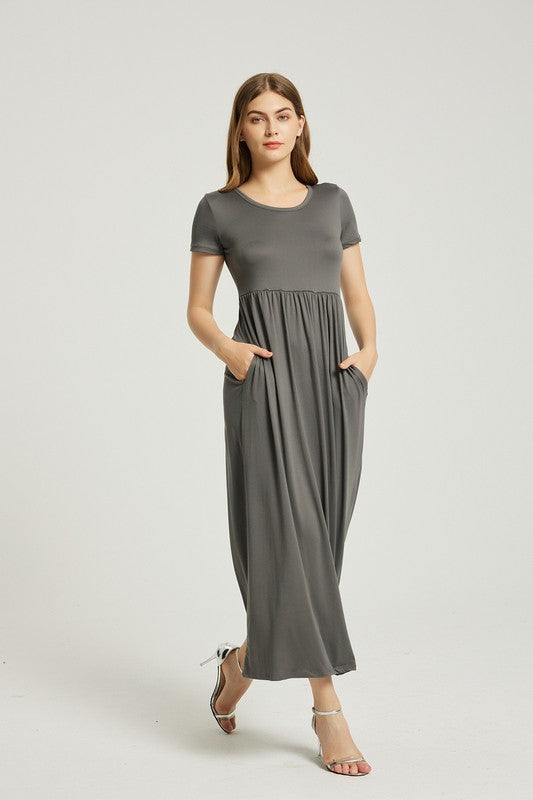 Charcoal Maxi Dress With Pockets - Pikemla