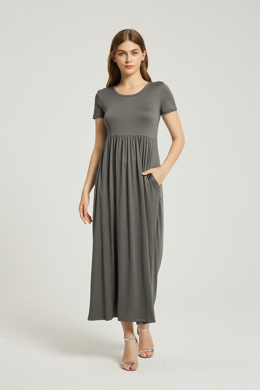 Charcoal Maxi Dress With Pockets - Pikemla