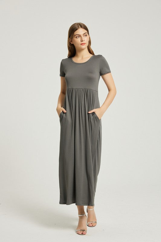 Charcoal Maxi Dress With Pockets - Pikemla