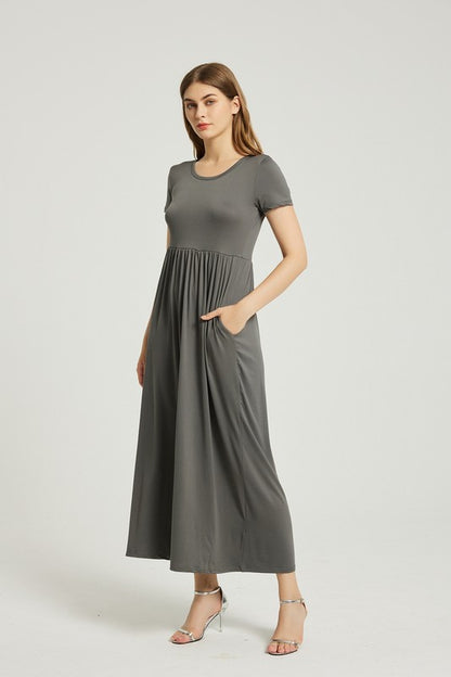 Charcoal Maxi Dress With Pockets - Pikemla