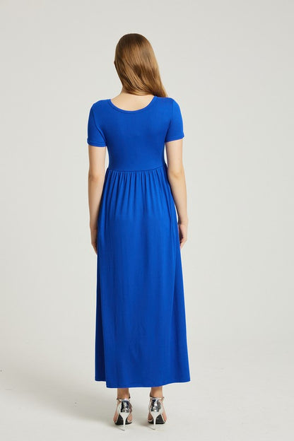 Royal Blue Maxi Dress With Pockets - Pikemla