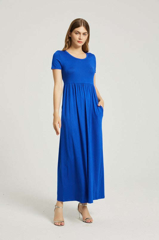 Royal Blue Maxi Dress With Pockets - Pikemla