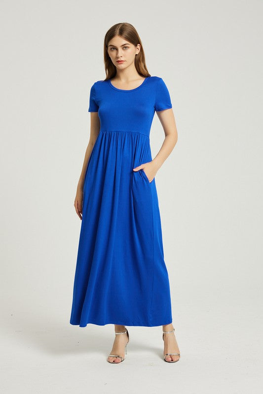 Royal Blue Maxi Dress With Pockets - Pikemla