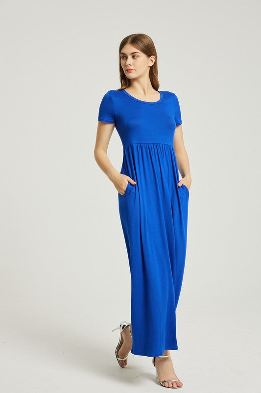 Royal Blue Maxi Dress With Pockets - Pikemla