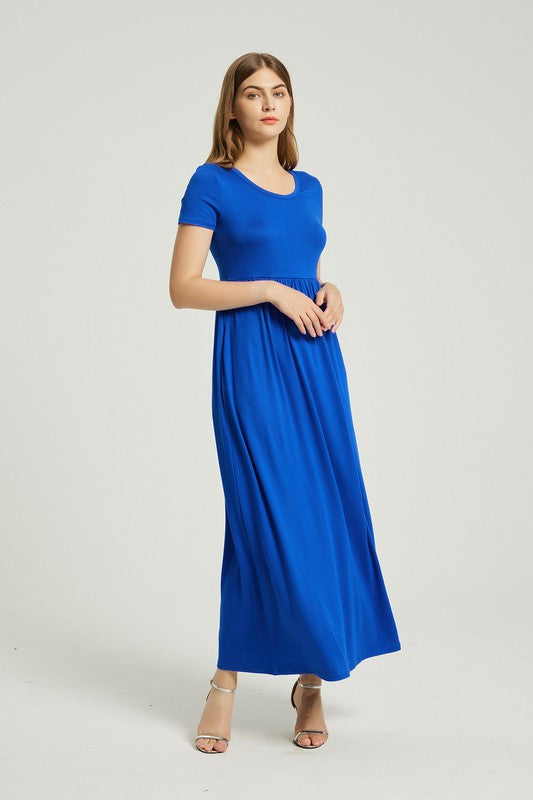 Royal Blue Maxi Dress With Pockets - Pikemla