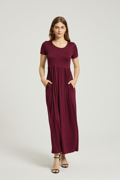 Wine Maxi Dress With Pockets - Pikemla