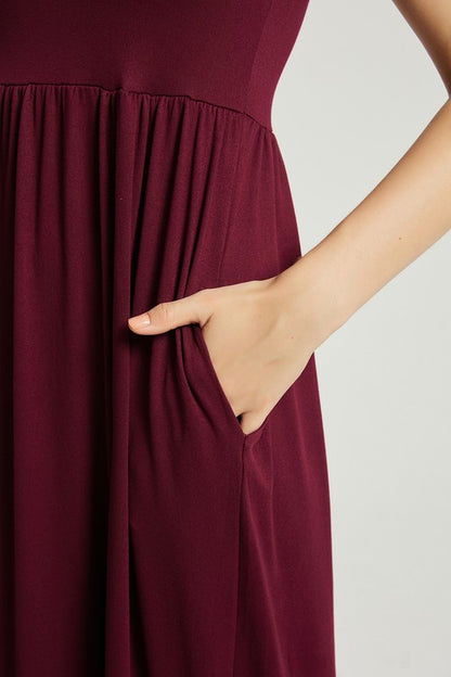 Wine Maxi Dress With Pockets - Pikemla