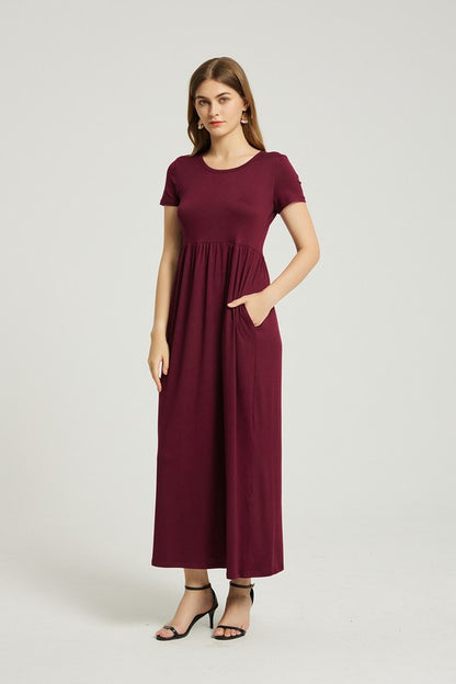 Wine Maxi Dress With Pockets - Pikemla