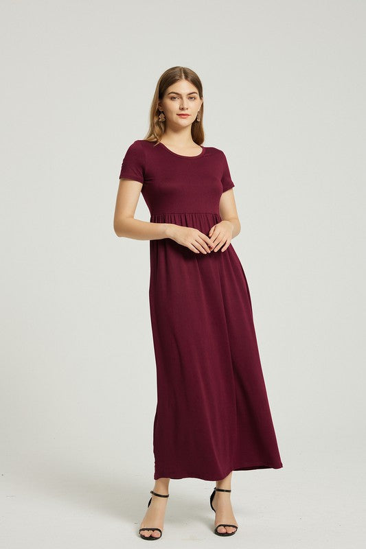 Wine Maxi Dress With Pockets - Pikemla