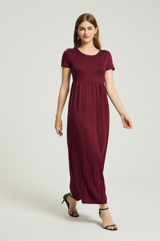 Wine Maxi Dress With Pockets - Pikemla