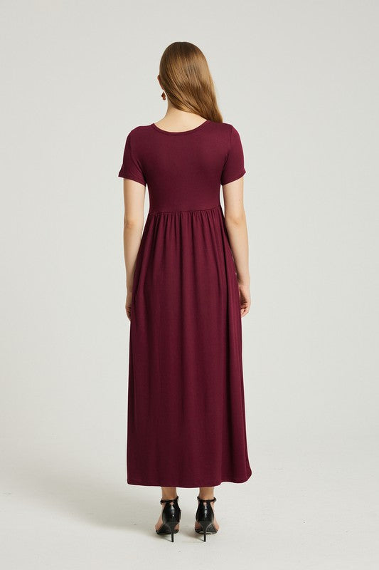 Wine Maxi Dress With Pockets - Pikemla