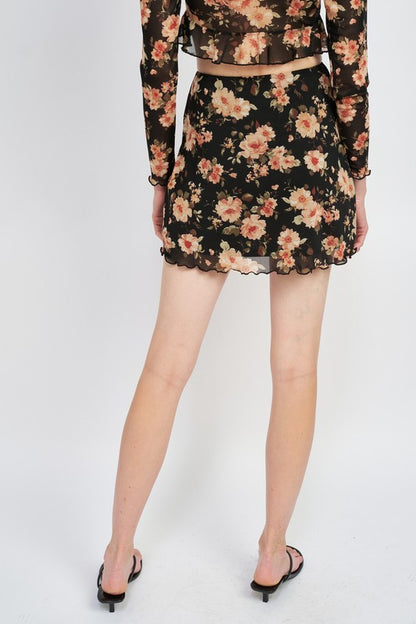 FLORAL MESH MINI SKIRT - Pikemla