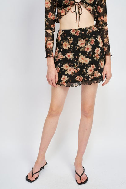 FLORAL MESH MINI SKIRT - Pikemla