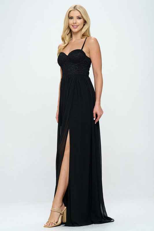 Lace Detail Bustier Floor Length Maxi Dress