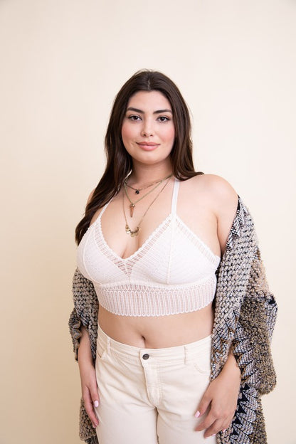 Ribbed Lace Boho Racerback Bralette -Plus Sized - Pikemla