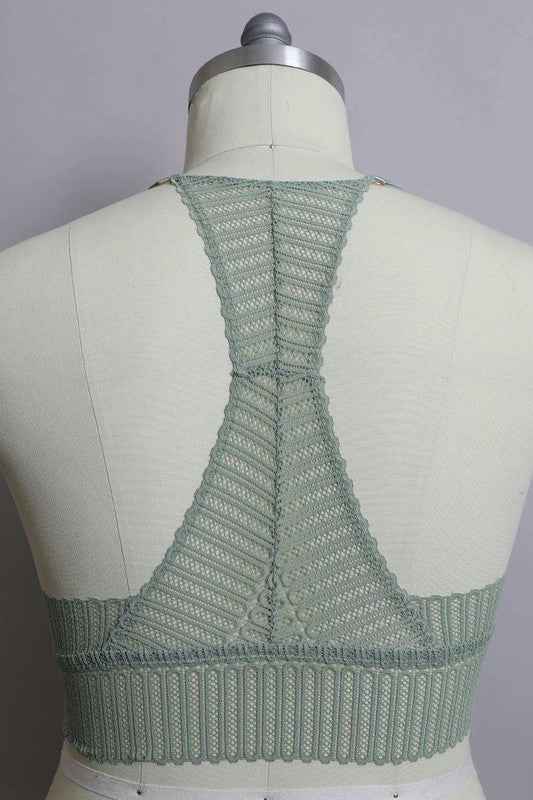 Ribbed Lace Boho Racerback Bralette - Pikemla