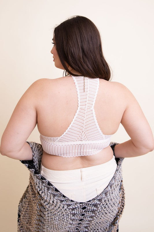 Ribbed Lace Boho Racerback Bralette -Plus Sized - Pikemla