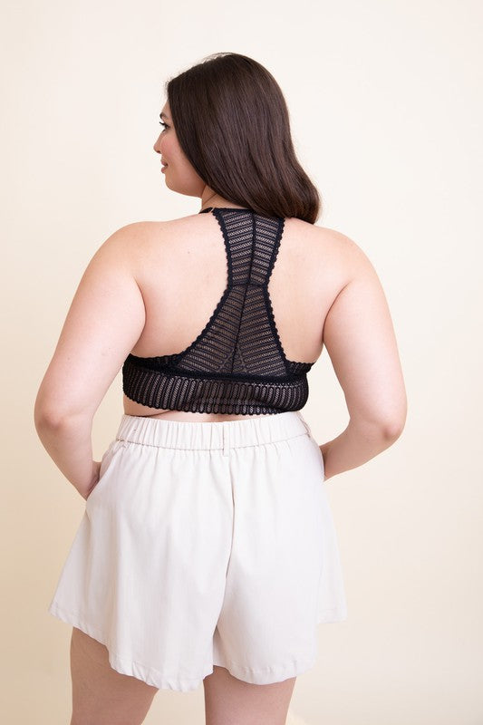 Ribbed Lace Boho Racerback Bralette -Plus Sized - Pikemla