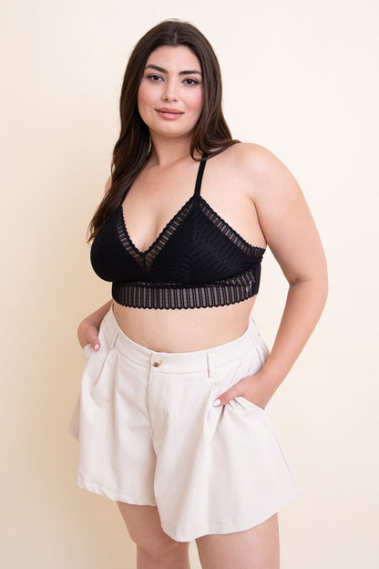 Ribbed Lace Boho Racerback Bralette -Plus Sized - Pikemla