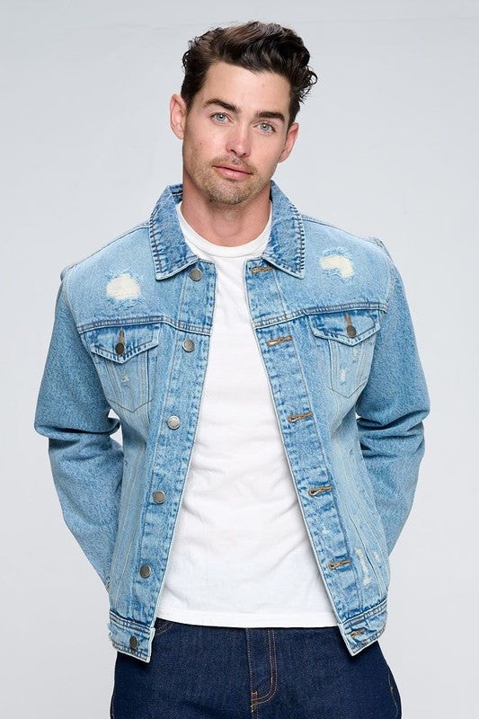 Men's Distressed Denim Jacket - Pikemla