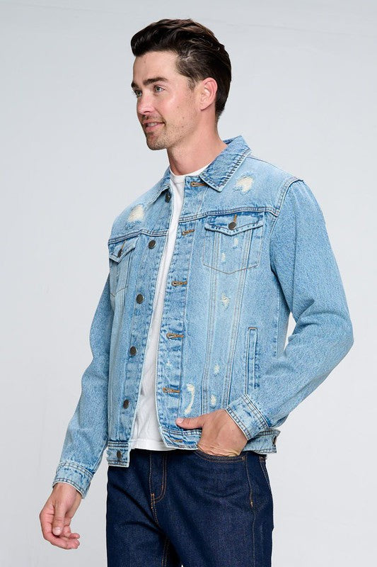 Men's Distressed Denim Jacket - Pikemla