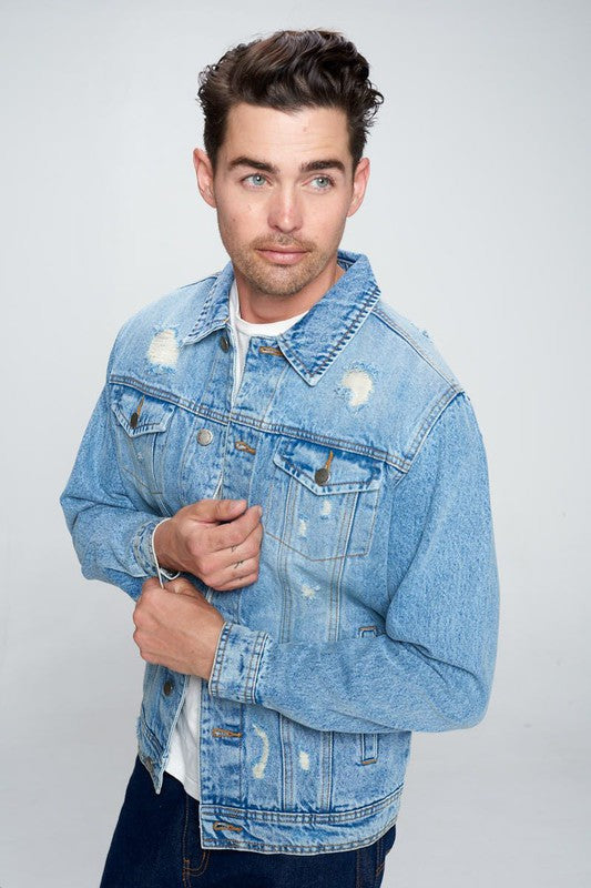 Men's Distressed Denim Jacket - Pikemla