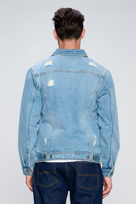 Men's Distressed Denim Jacket - Pikemla