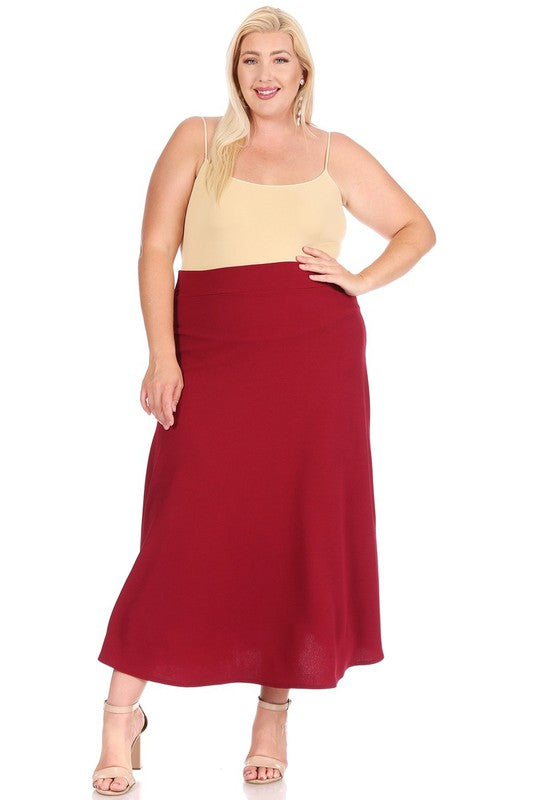 Solid A-Line Maxi Skirt -Plus Sized - Pikemla