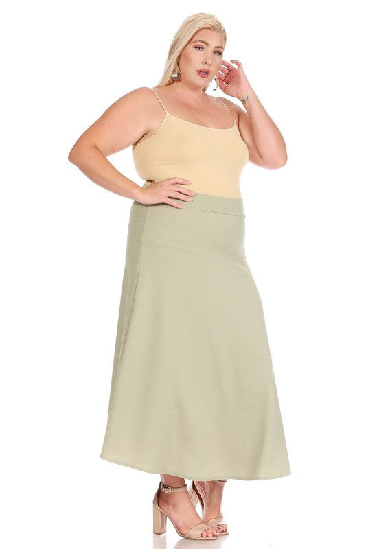 Solid A-Line Maxi Skirt -Plus Sized - Pikemla