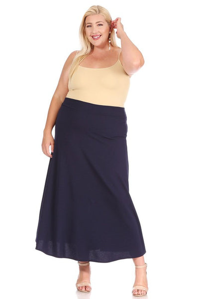 Solid A-Line Maxi Skirt -Plus Sized - Pikemla