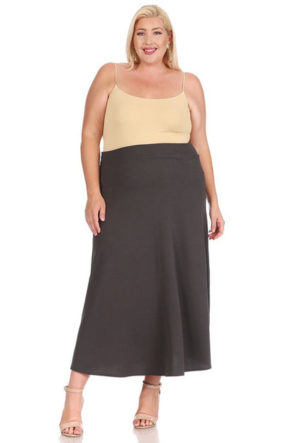 Solid A-Line Maxi Skirt -Plus Sized - Pikemla