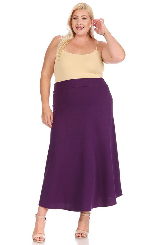 Solid A-Line Maxi Skirt -Plus Sized - Pikemla