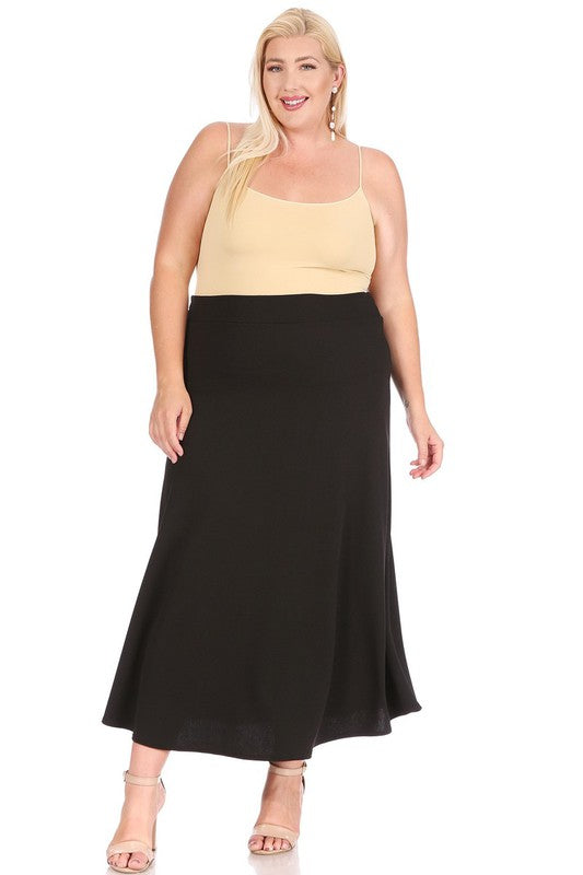 Solid A-Line Maxi Skirt -Plus Sized - Pikemla