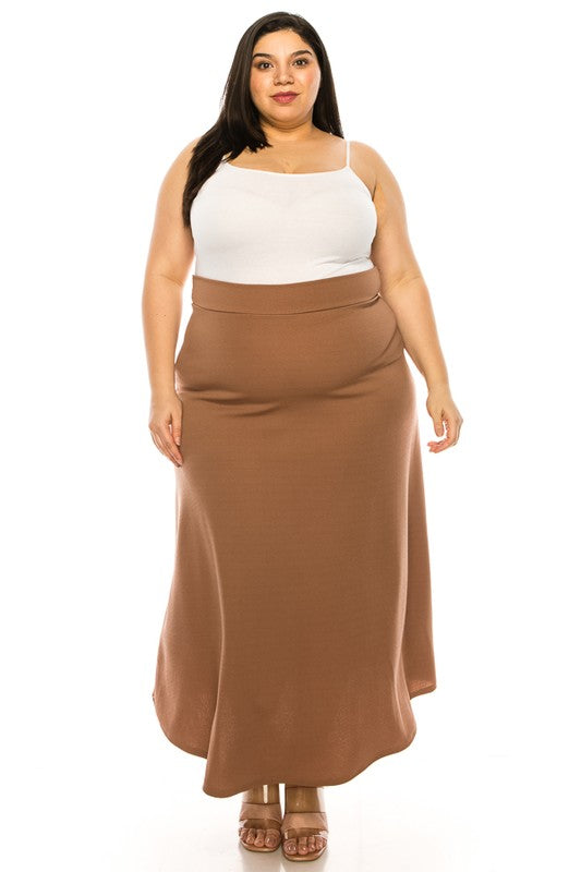 Solid A-Line Maxi Skirt -Plus Sized - Pikemla