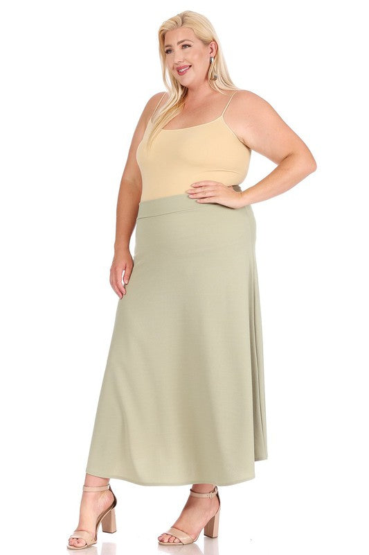 Solid A-Line Maxi Skirt -Plus Sized - Pikemla