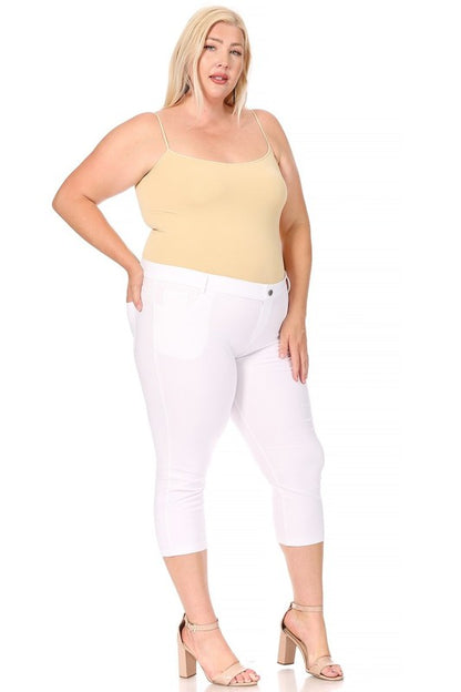 stretchy, pull up, capri jeggings -Plus Sized - Pikemla