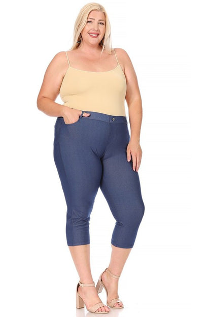 stretchy, pull up, capri jeggings -Plus Sized - Pikemla