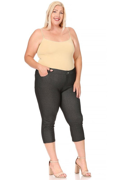 stretchy, pull up, capri jeggings -Plus Sized - Pikemla