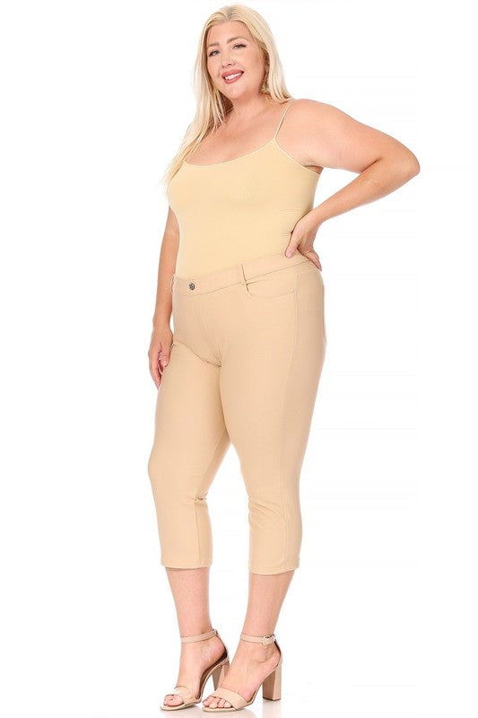 Plus size, stretchy, pull up, capri jeggings - Pikemla