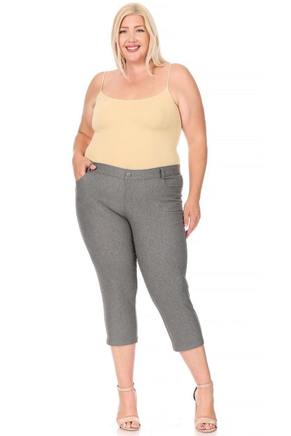 stretchy, pull up, capri jeggings -Plus Sized - Pikemla