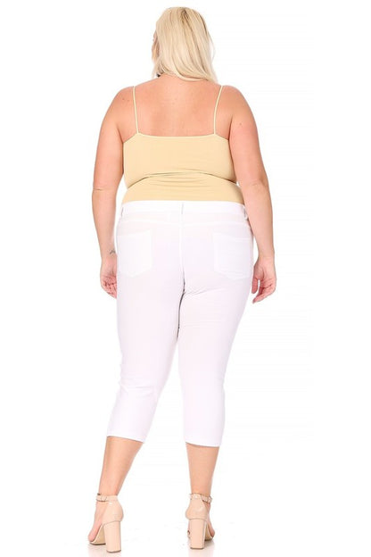 stretchy, pull up, capri jeggings -Plus Sized - Pikemla