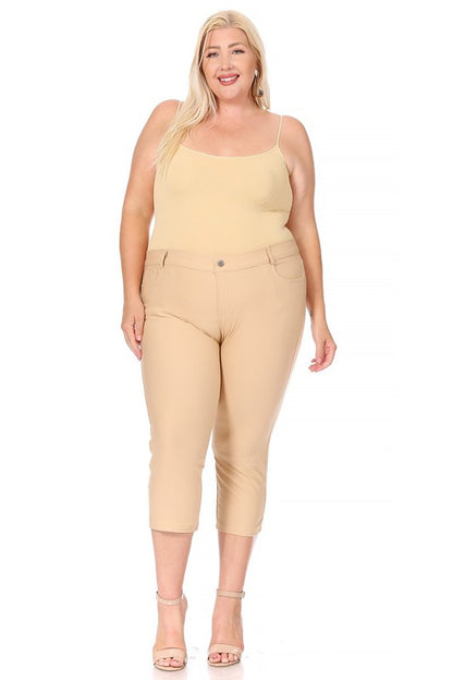 stretchy, pull up, capri jeggings -Plus Sized - Pikemla